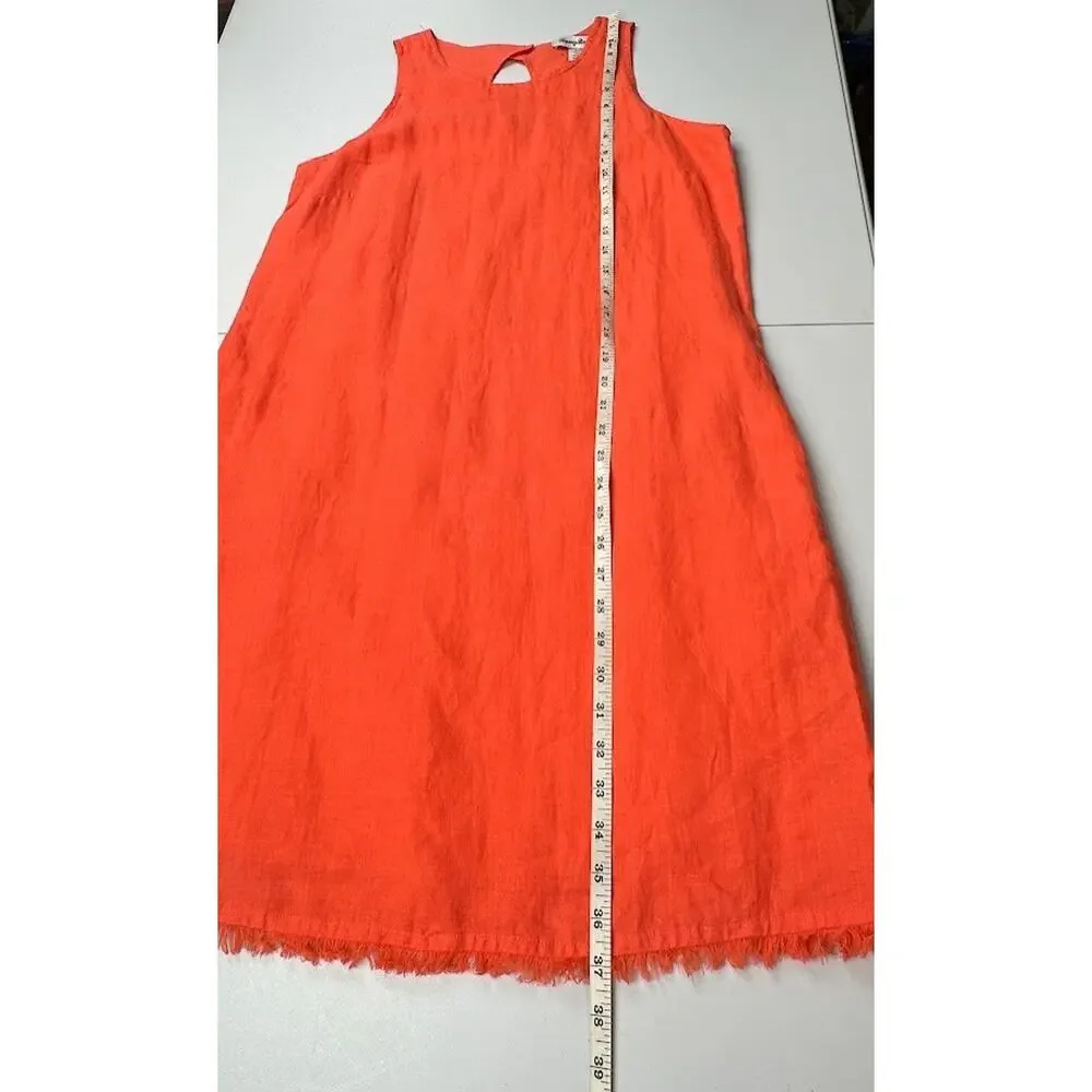 Tommy Bahama Dress Womens Orange Pink Linen Raw Hem Sleeveless Tropical Beach - Picture 11 of 13